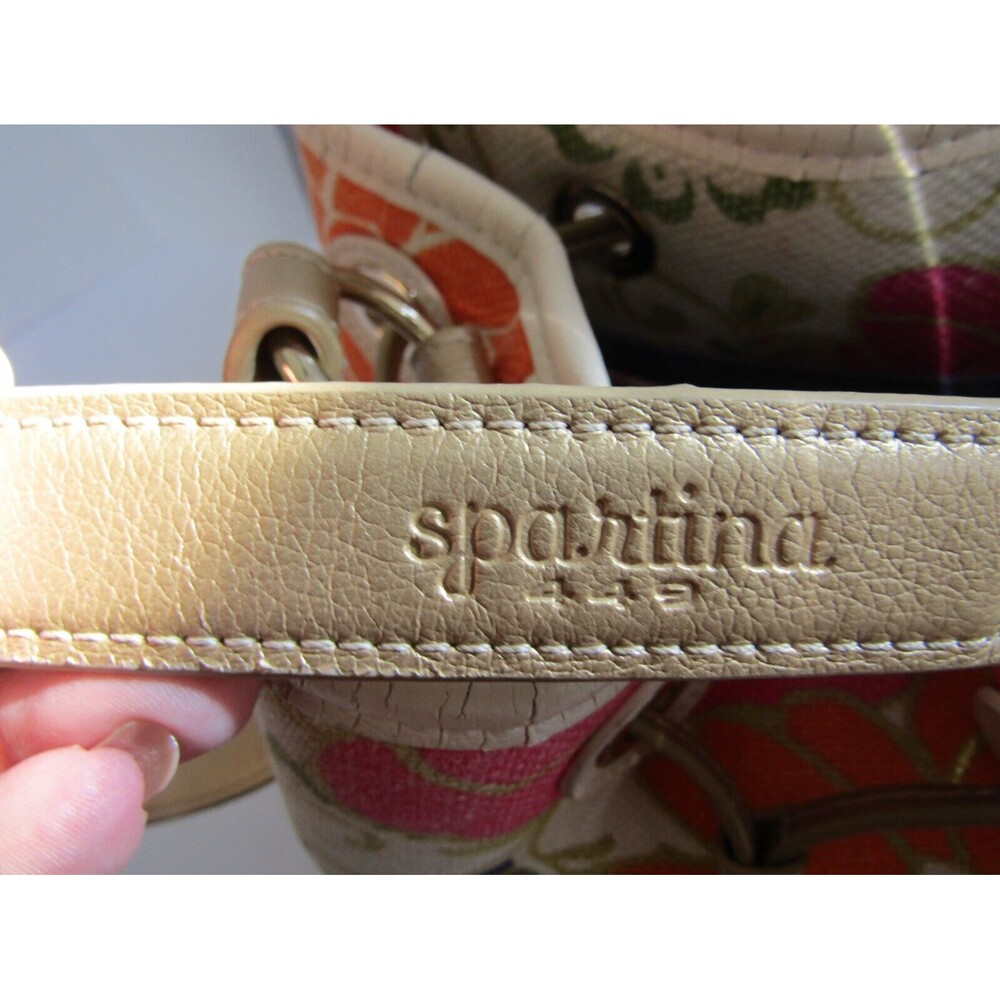 Spartina 449 Daufuskie Floral Bucket Bag Linen Leather Shoulder Purse - Picture 8 of 12